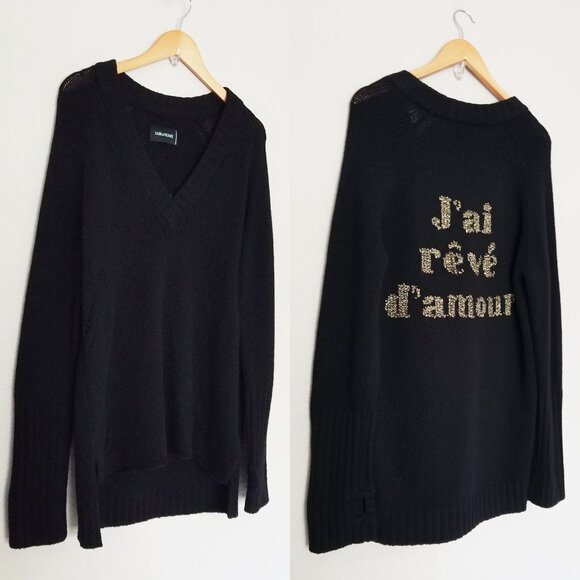 Zadig & Voltaire Valmy Reve D'Amour Vneck Jumper Sweater L 100% Merino Wool $358 - Picture 16 of 16
